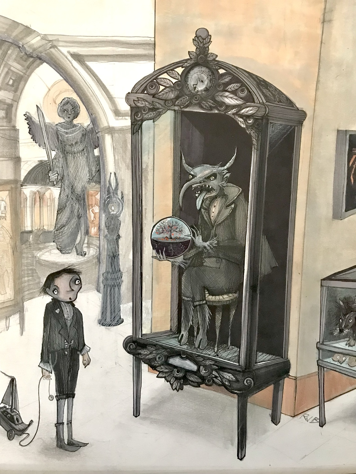 In the Museum — drawing by Richard J. Bailey