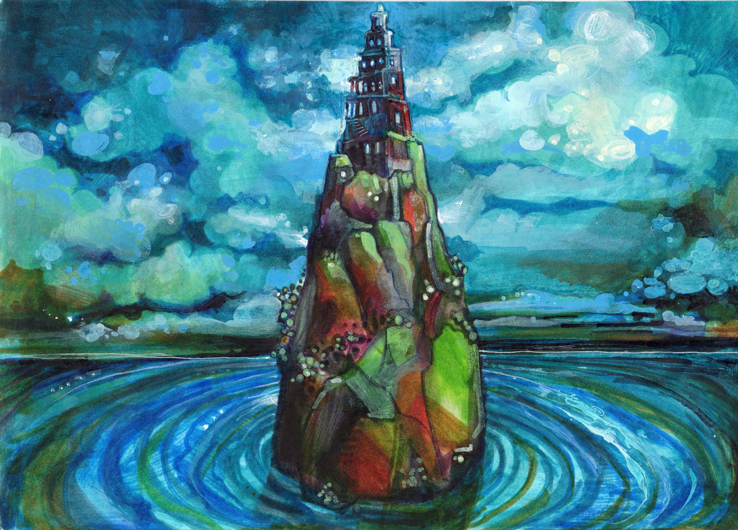 Utopia’s Tower — original drawing by Richard J. Bailey
