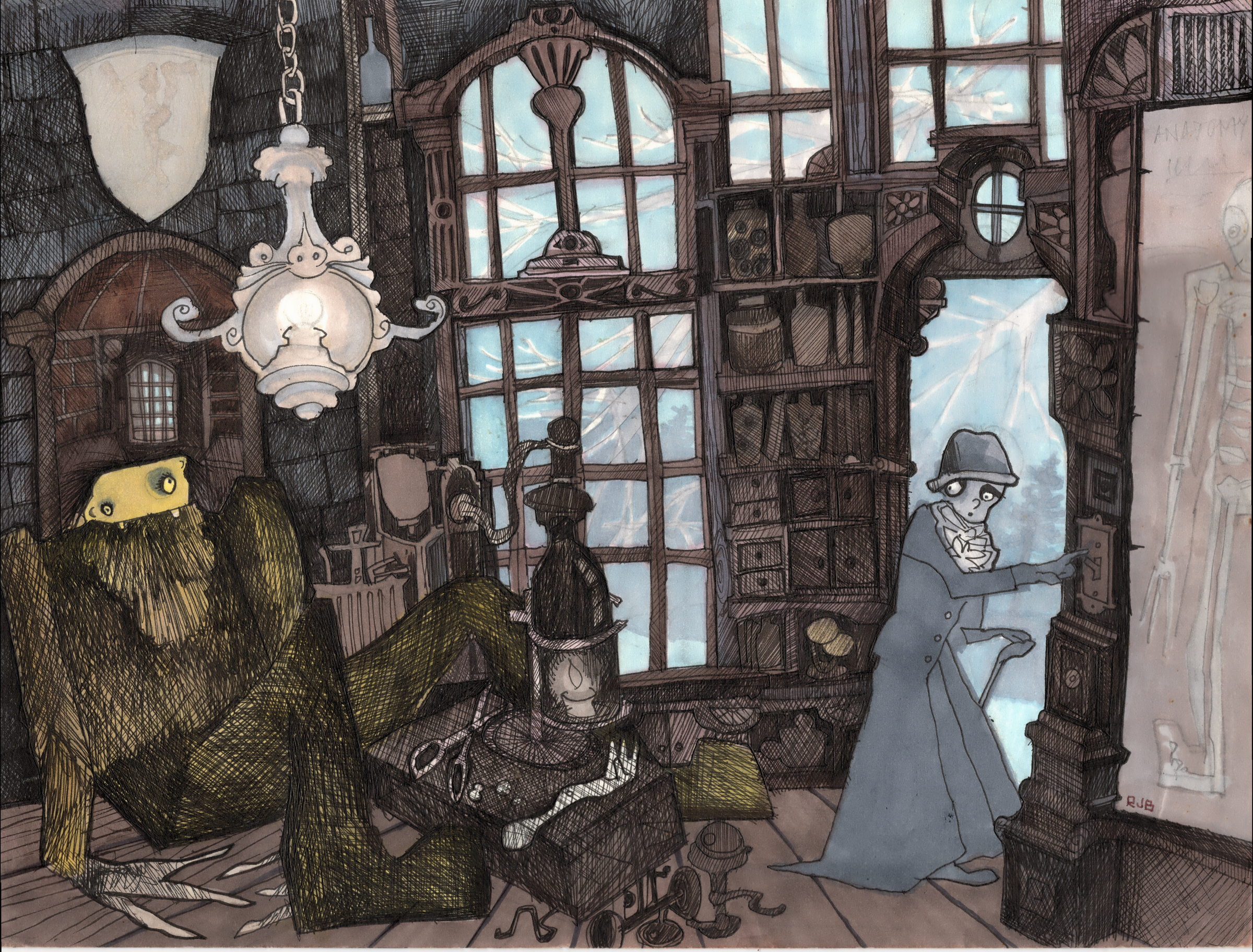 Frankenstein 1 — original drawing by Richard J. Bailey