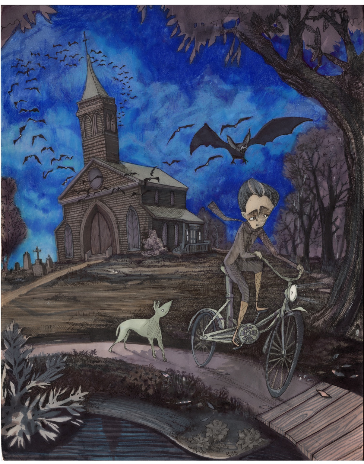 Bats from the Belfry — original drawing by Richard J. Bailey