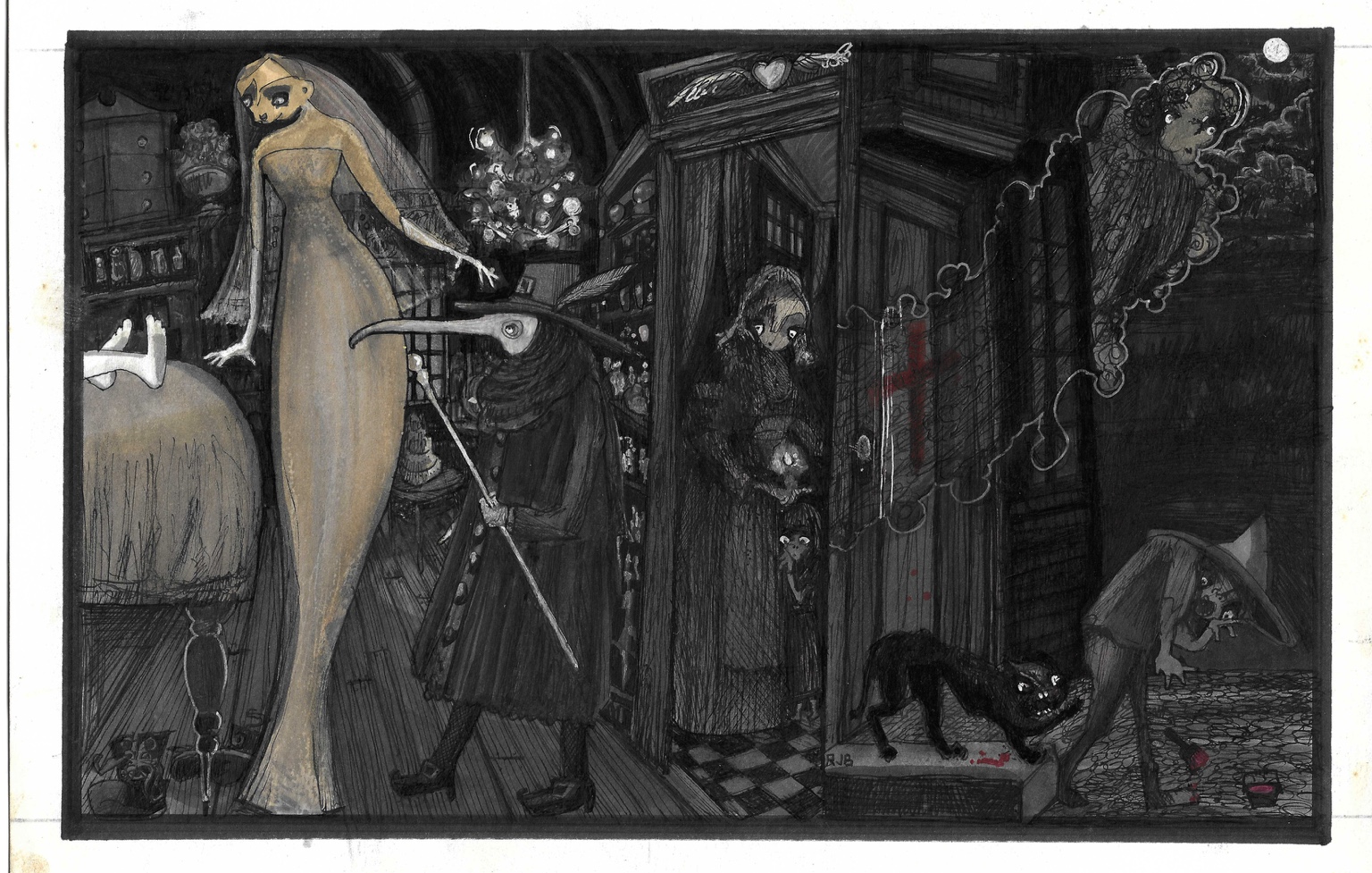 The Plague Doctor — original drawing by Richard J. Bailey