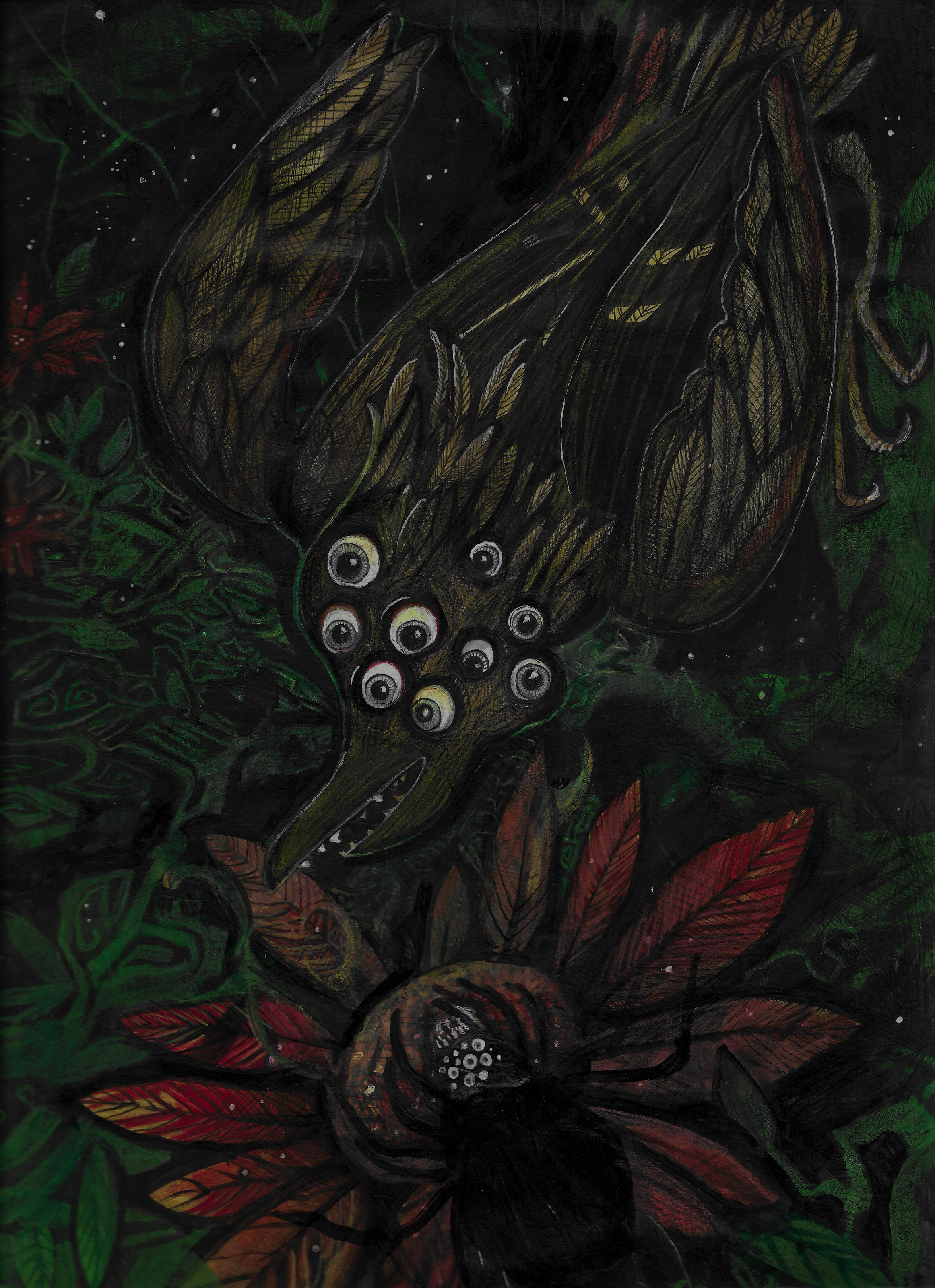 Spider Bird — original drawing by Richard J. Bailey